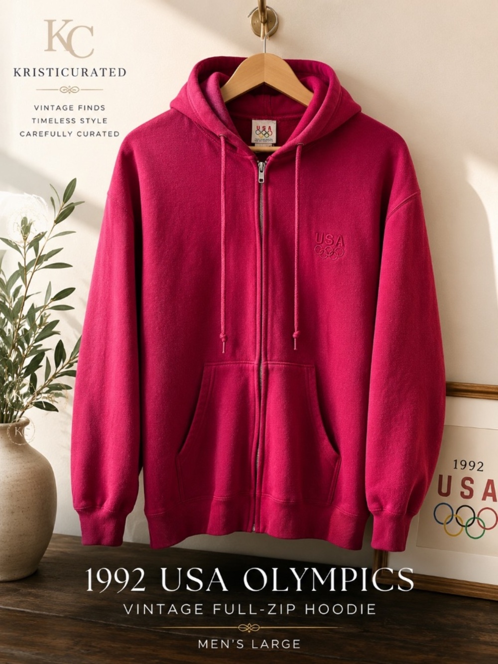 Vintage 1992 USA Olympics Full Zip Hoodie Made in USA Pink Large